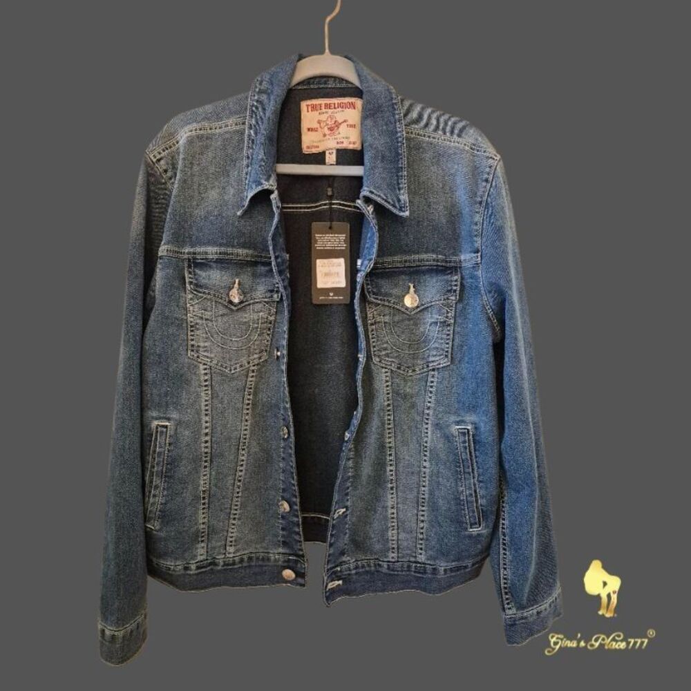NWT True Religion Men’s Jesse SN Trucker Denim Jean Jacket Medium Flake, Size L - Picture 4 of 16